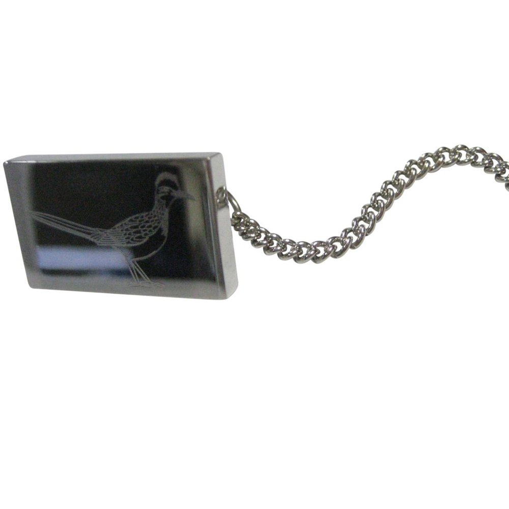 Silver Toned Rectangular Etched Roadrunner Bird T… - image 1